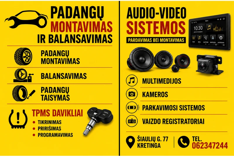 Rat? montavimas ir balansavimas greitai||TPMS davikli? keitimas – saugus vairavimas||Profesionalus rat? balansavimas be eili?||Pakeisk TPMS ir važiuok ramiai||Rat? servisas: montavimas + balansavimas